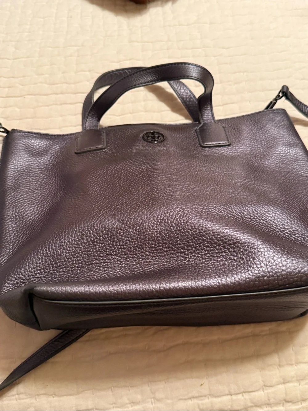 Tory Burch Metallic Pewter Tote Bag